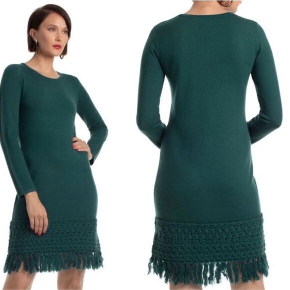 Trina Turk Over Ice Long Sleeve Tassel Hem Wool Sweater Dress C49 - Picture 1 of 10